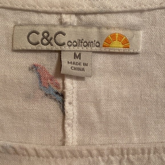 C&C California white linen blend oversized boxy top ruffle hem/cuff macaw size M - Picture 6 of 7